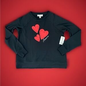🆕 Philosophy Amore Hearts Sequin Top Sweatshirt Black Women’s Size XS
